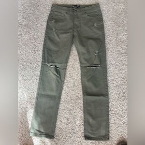 ROYAL BLUE Skinny Fit Jeans, 32/32, Light Olive Color, Distressed Look